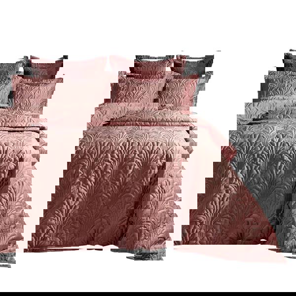 Paoletti Palmeria Velvet Quilted Duvet Cover Set - Blush