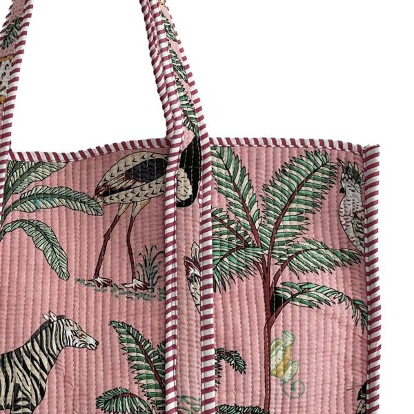 Hayley & Co Jungle Print Large Quilted Cotton Tote Shoulder Bag in Pink