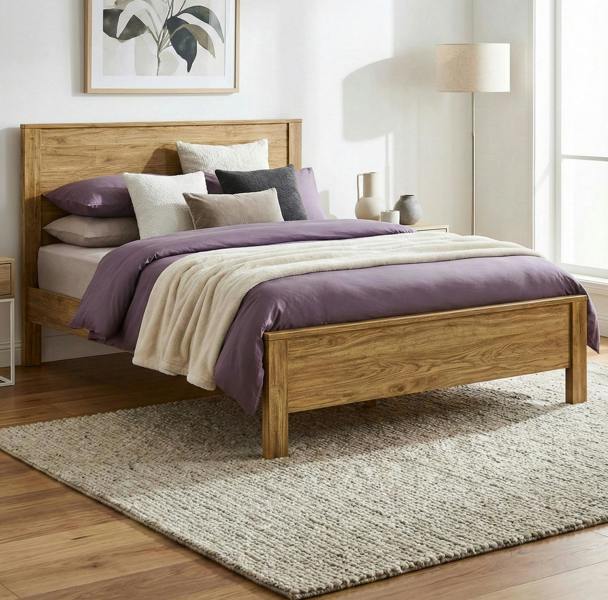 Mission TM Denver Walnut Solid Pine Bed Frame, Flat Panel Headboard, 4 Sizes Single to King