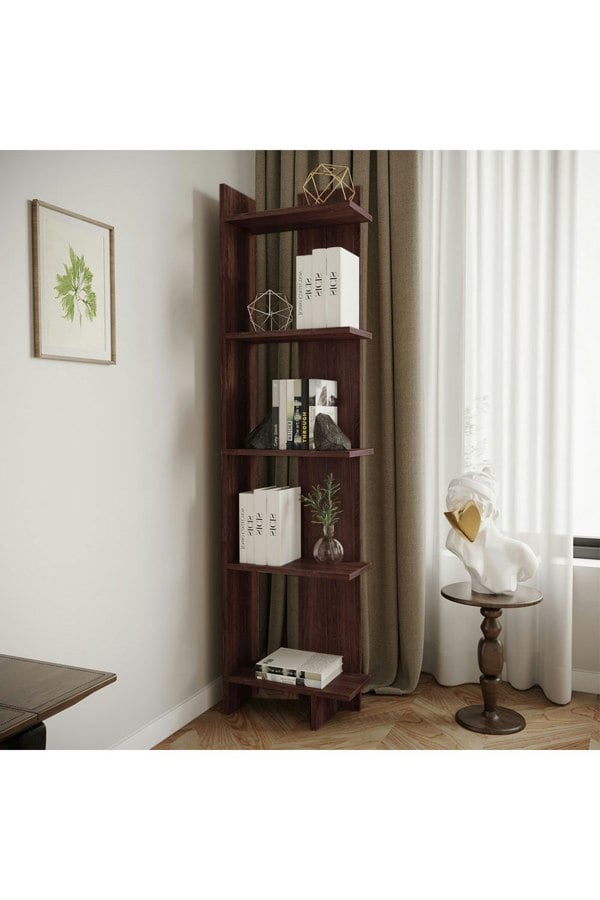 Living and Home 5 Tier Regin Wood Corner Bookcase