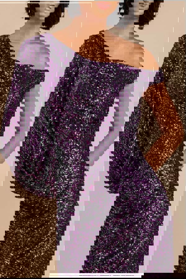 One Shoulder Asymmetric Midi Dress - Purple DR3702