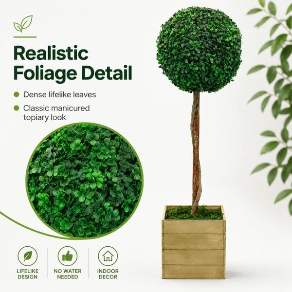 Gardenwize Artificial Bay Ball Topiary Tree in Wooden Planter