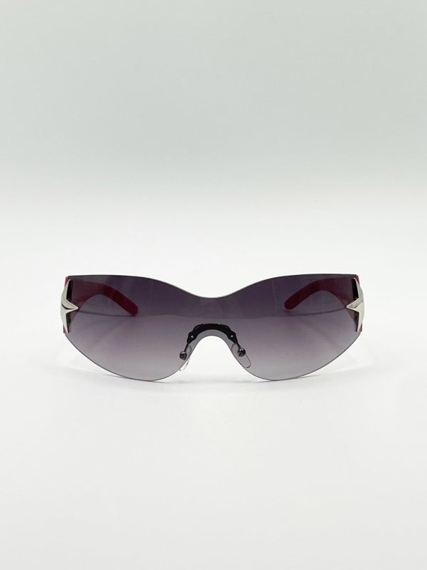 SVNX Wrap Around Racer Sunglasses with Star Hinge Detail in Pink