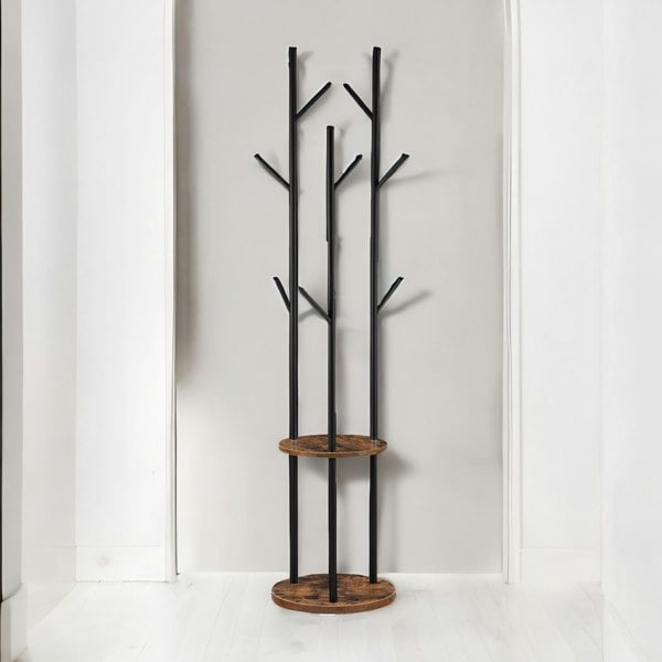 Rafaelo Mobilia Industrial Rustic Coat Stand With 2 Shelves