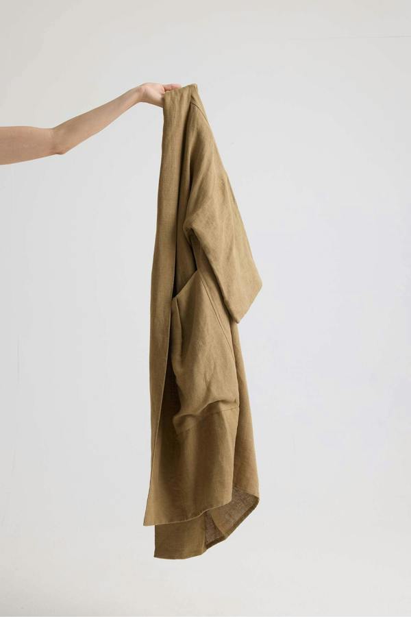 Pretty You London Long Relaxed Linen Jacket In Overland Trek