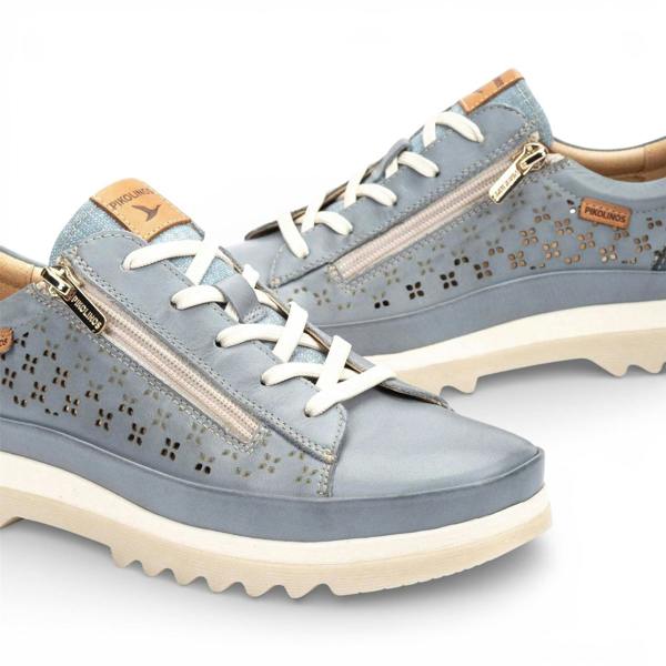 Pikolinos Women’s Denim Blue Leather Lace Up Zip Trainer Sneaker Shoes - Vigo