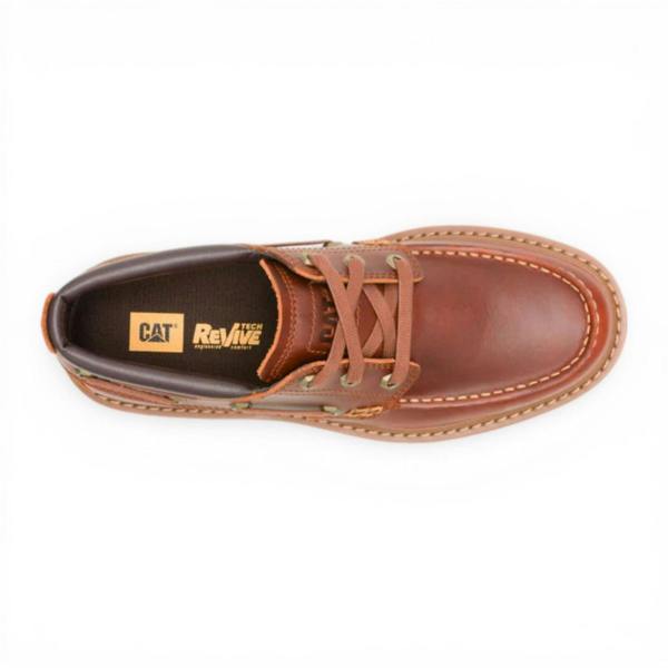 Caterpillar CAT (Caterpillar) Mens Dark Russet Brown Leather Low-Cut Boots - Colorado Boat Lo