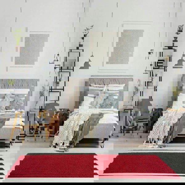 Shaggy Rug Plain Red non-shedding easy to clean