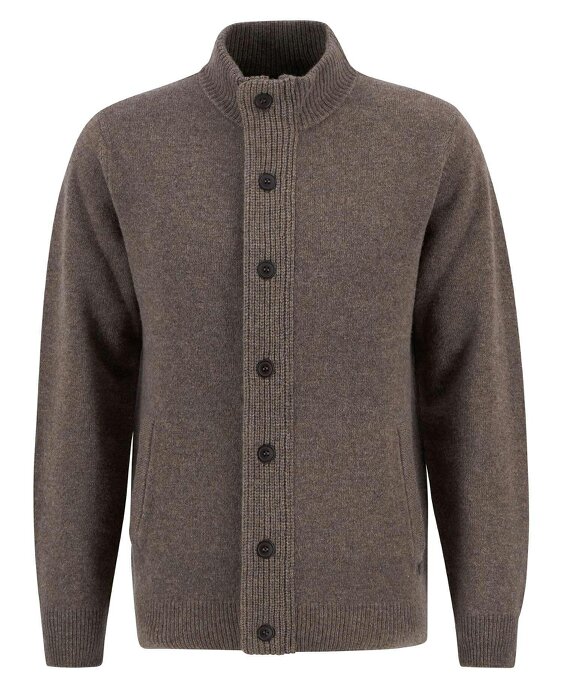 Barbour Essential Zip Thru Elbow-Patch Cardigan - Dark Stone