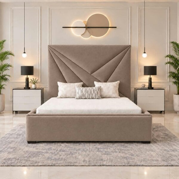 Paradise Beds Arvella Luxury Upholstered Bed Frame with tall Headboard - Solid Wood - Mink