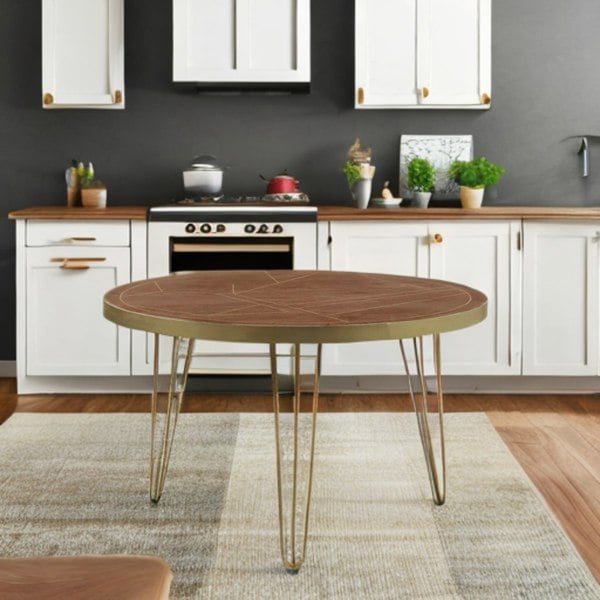 IH Design Round Solid Wood Dining Table 4 Seats Bishop Dark Mango