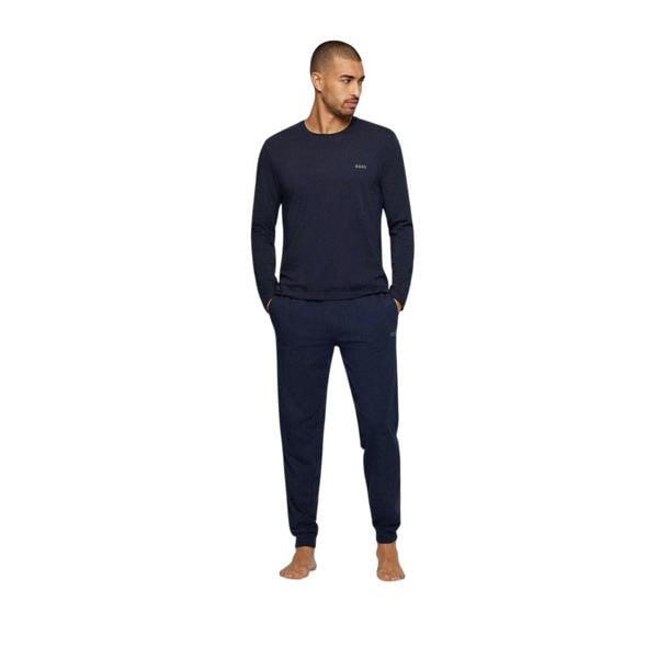 Boss Mens Embroidered Logo Crew Neck Long-Sleeved T-Shirt - Navy - 
