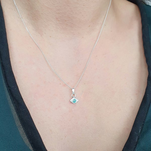 Minimalist Blue Eye Charm Sterling Silver  Necklace