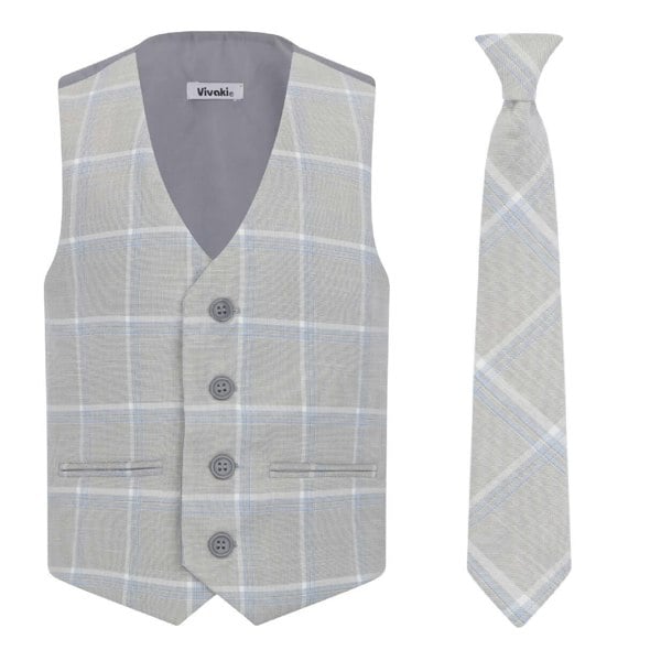 Grey and light blue check waistcoat