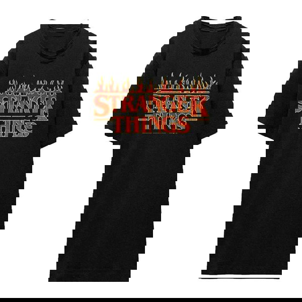 Stranger Things Womens Flamingo Logo T-Shirt - Black