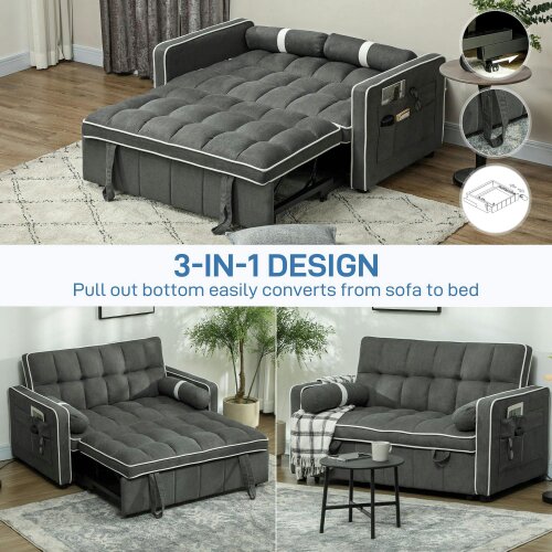 Wyld Haus Tapa Linen Effect Dark Grey Upholstered 2 Seater Sofa Bed White Trim