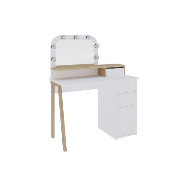 Decortie Avien Make-Up Dressing Table Set w/LED Lights Mirror 3-Drawer 1-Door Storage 105(W)cm Vanity Dresser Table