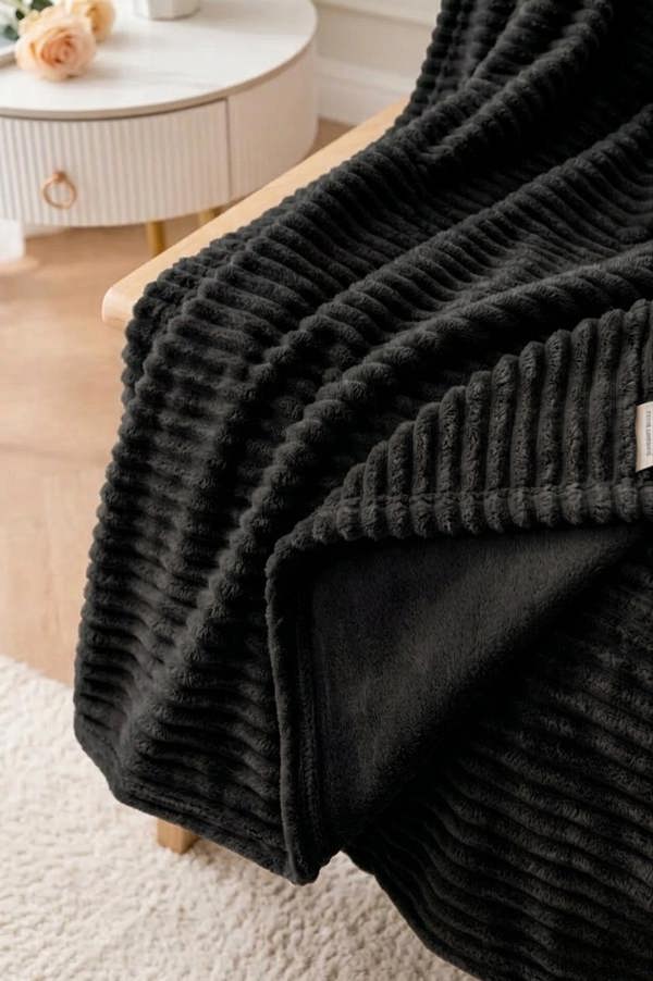 Dyzi Large Supersoft Ribbed Jacquard Fleece Throw Blanket 200 x 240cm