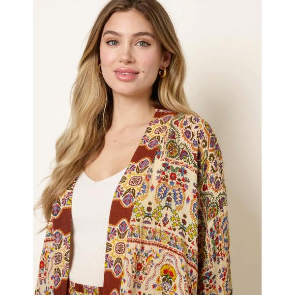 Blue Vanilla Paisley Print Kimono With Embellishment