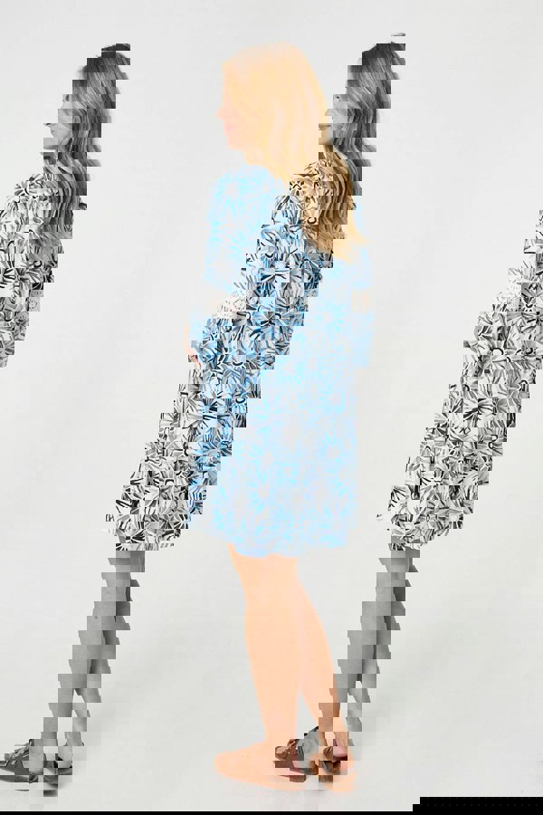 Blue | Floral Lace 3/4 Sleeve Short Shift Dress
