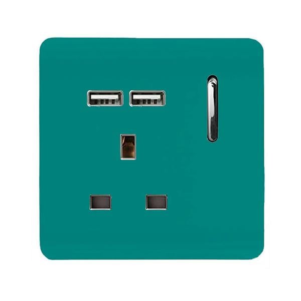 Trendi Switch 1 Gang USB 2100mA Plug Socket in Bright Teal