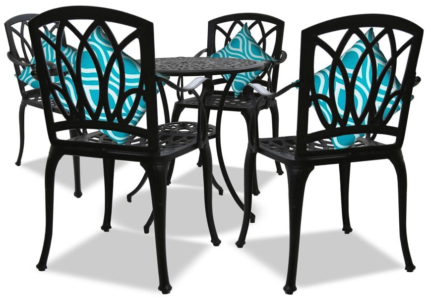 Centurion Supports POSITANO Luxurious Garden and Patio Table and 4 Large Chairs with Armrests Cast Aluminium Bistro Set - Black