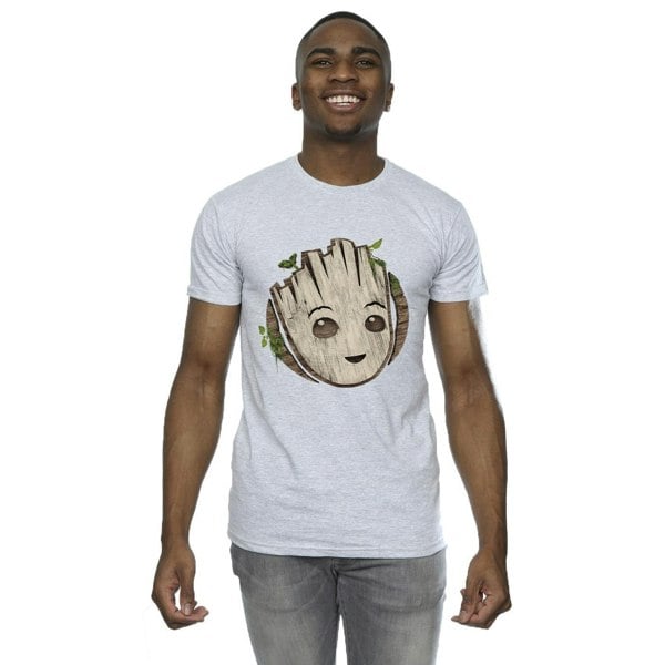 Marvel Mens I Am Groot Wooden Head T-Shirt - Sports Grey