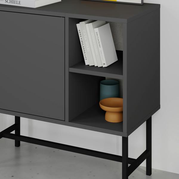 Decortie Storage Cabinet Push-to-Open Door Sideboard, Open Shelf,Metal Leg, Easy Assembly, Living-Dining Room
