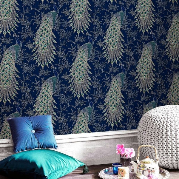 Rasch Wallpaper Peacock Navy Blue Wall Paper 282992