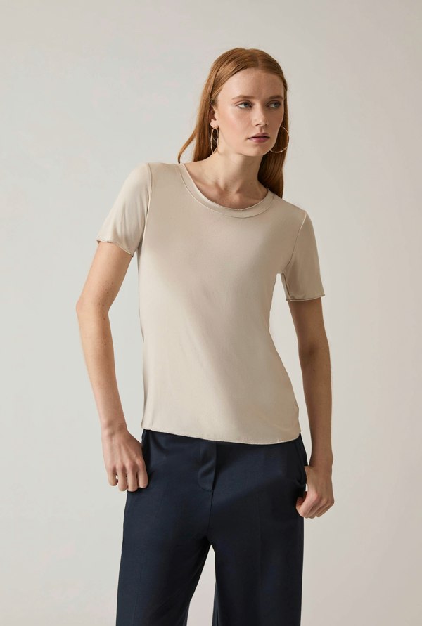 James Lakeland Short Sleeve Beige Top