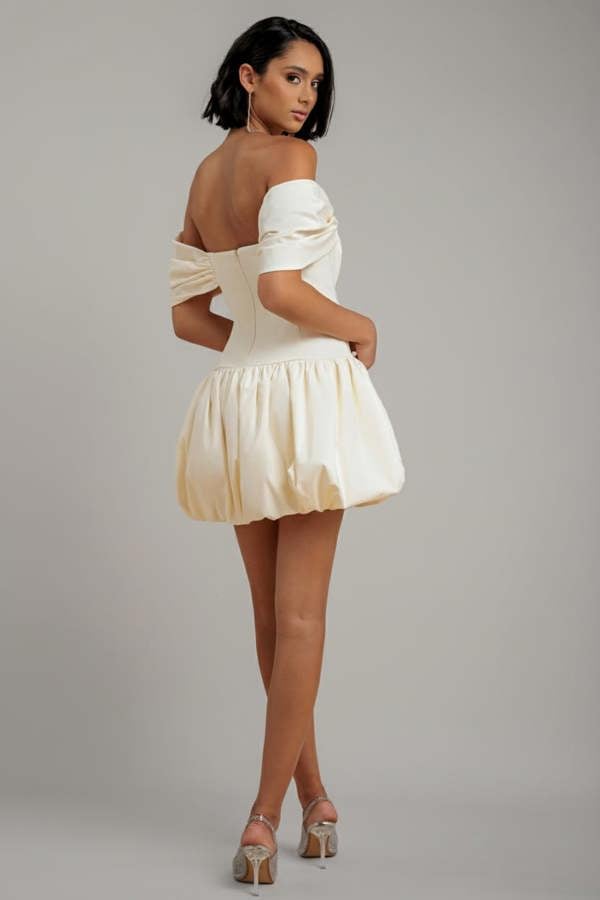 Bardot Babydoll Corset Mini Dress - Cream DR4740
