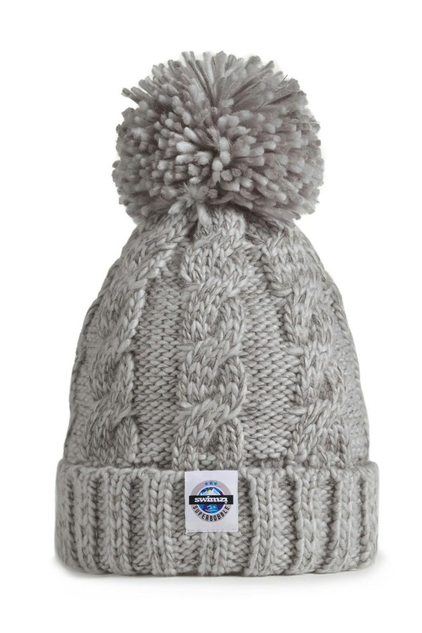 SuperBobble Swimzi Cable Knit Beanie Hat - Silver Grey