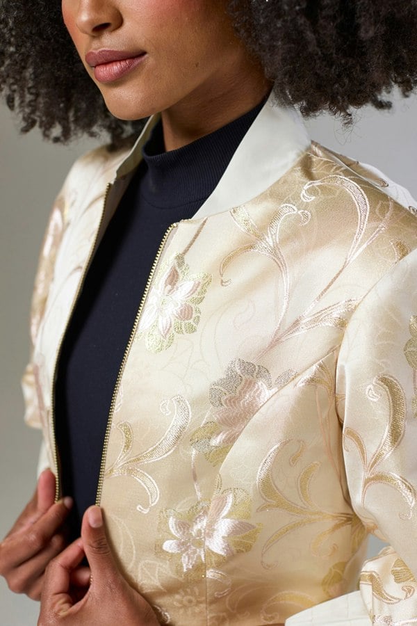 Isha's Timeless collection Ivory Shimmery Flora Fitted Jacket Blouse