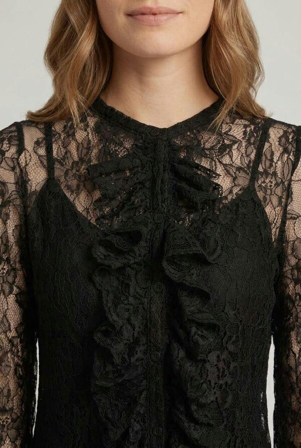 Izabel London Semi Sheer Lace Ruffle Front Blouse