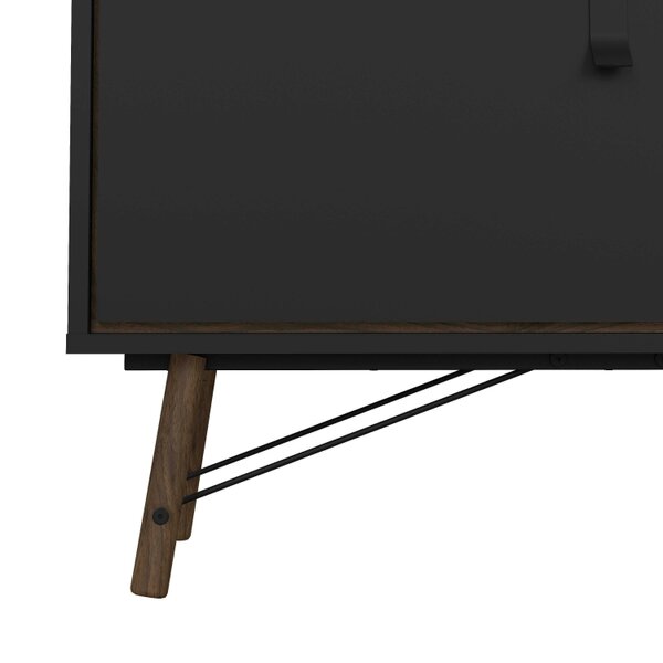 Wyld Haus Juno Black and Walnut Wood TV Unit 1 Door 1 Drawer and Open Shelf