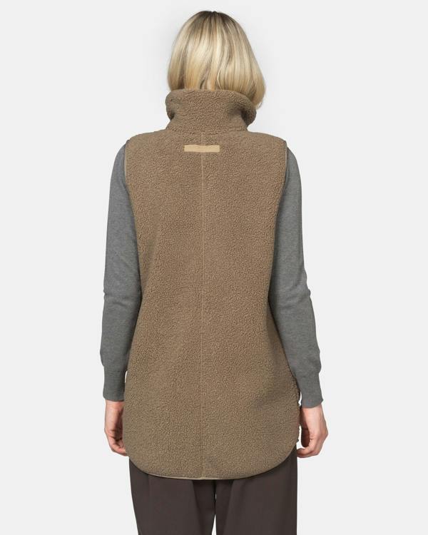 Ilse Jacobsen Long Pile Womens Gilet - Greige 105 | CHO | Designer Womens Pile Gilets