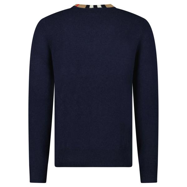 Burberry 'Noland' Knitted Wool/ Cashmere Jumper Check Neck Navy - chancefashionco
