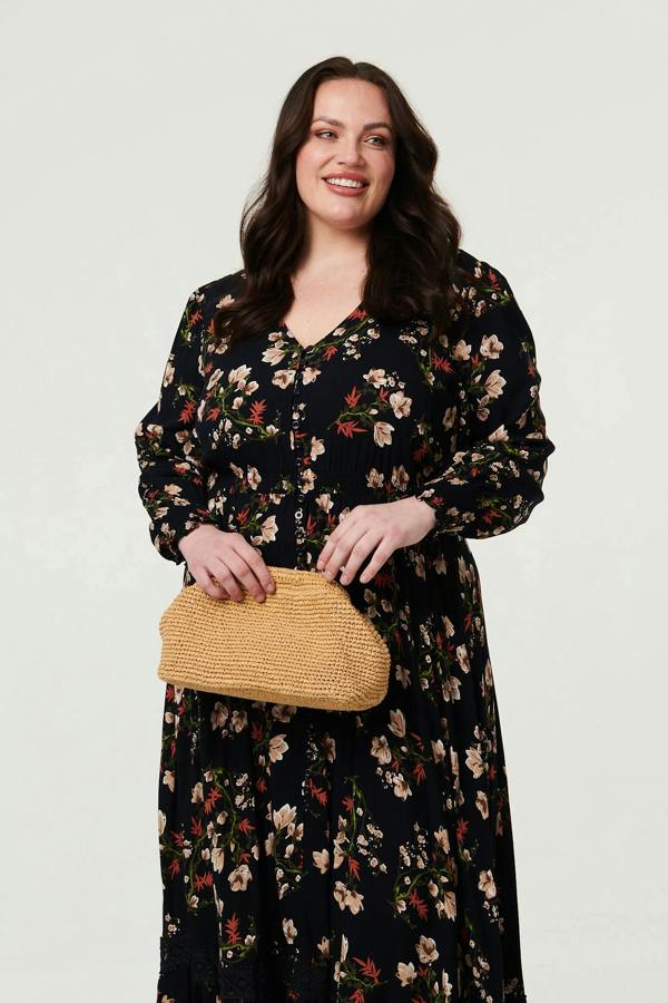Izabel London Curve Floral Shirred V-Neck Maxi Dress