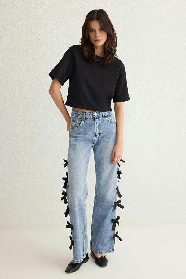WOVCOR Ribbon/Bow Detailed Normal Waist Wide Leg Jeans