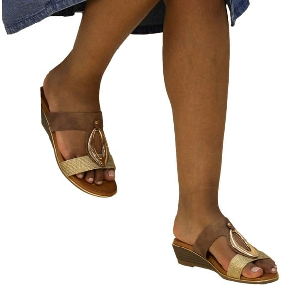 Lunar Womens/Ladies Porto Wedge Heel Sandals - Brown