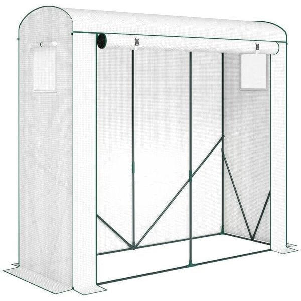 Bobobiy Mini Greenhouse, Garden Tomato Growhouse with Roll-Up Door and 2 Mesh Windows, PE Cover, 200 x 75 x 188 cm, White