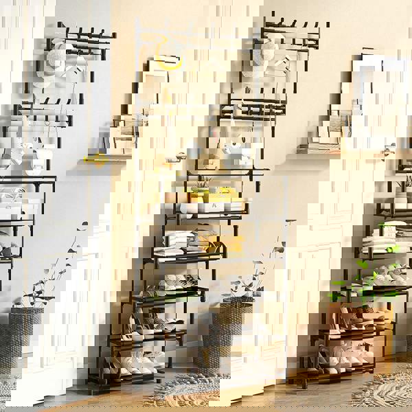 Living and Home 5-Tier Shoe Rack Garment Rack with Coat Hanger 60*175cm