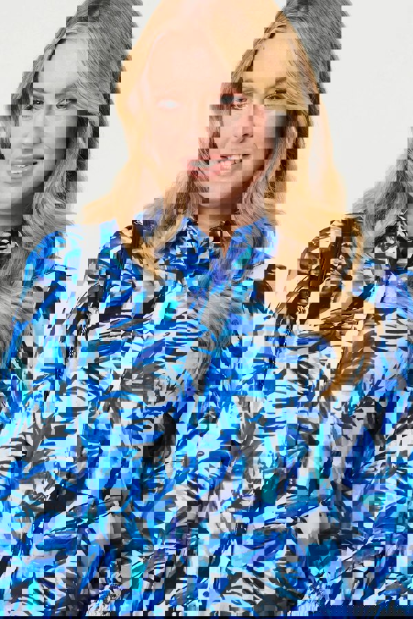 Blue | Brushstroke Print Long Puff Sleeve Shirt
