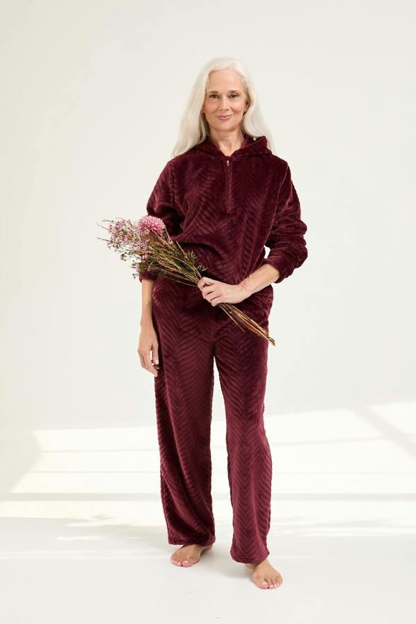 Pretty You London Cosy Chevron Lounge Suit in Maroon