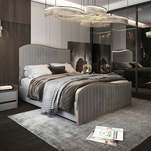 Casa Magna Brixton Upholstered Soft Velvet Metal Bed Frame - Grey