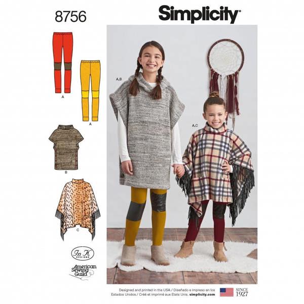 Simplicity Sewing Pattern 8756, Ponchos, Leggings for Kids, Teenagers, HH (3-4-5-6) - Easy