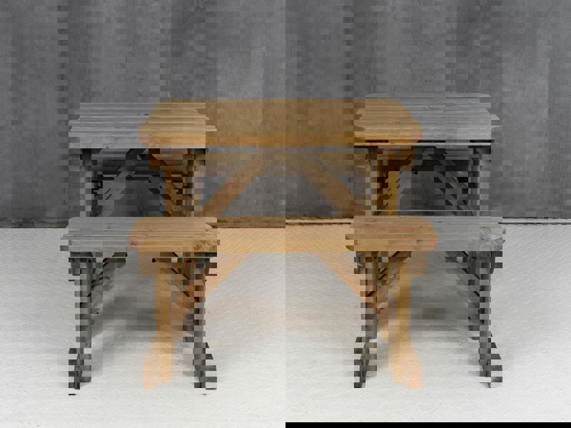 Aspen Rounded Picnic Table and Benches Set - Rustic Finish Wooden Outdoor Dining Set for Gardens and Patios