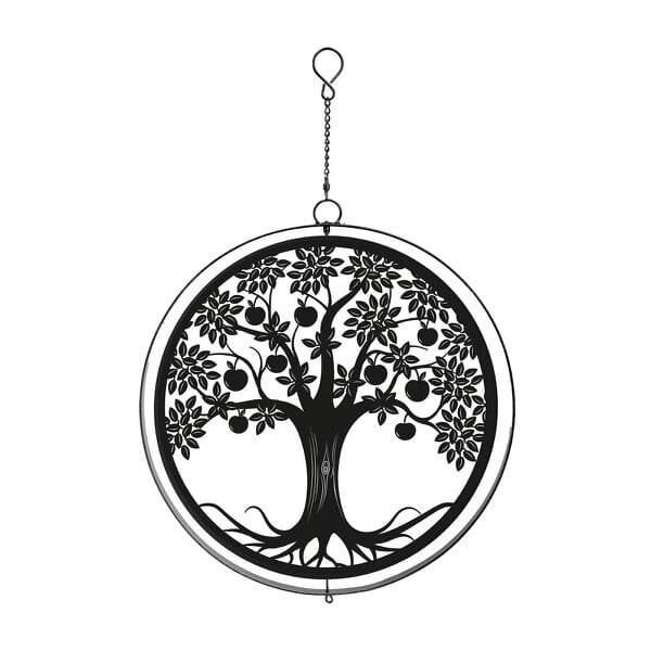 EDH Door Hardware Black Metal Apple Tree Spinner Hanging Silhouette Décor for Garden Patio Backyard Nature Lover Gift