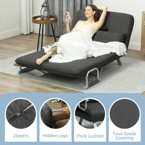 Wyld Haus Fiyo Fabric Dark Grey 2 Seater Click Clack Sofa Bed