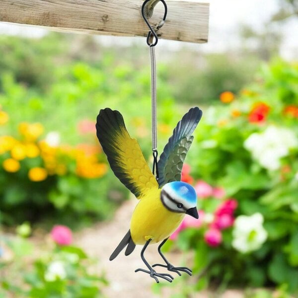 EDH Door Hardware Small Metal Hanging Blue Tit(14cm x 10cm x 10cm)– Handcrafted Weather-Resistant Bird Ornament –Decorative Hanging Robin